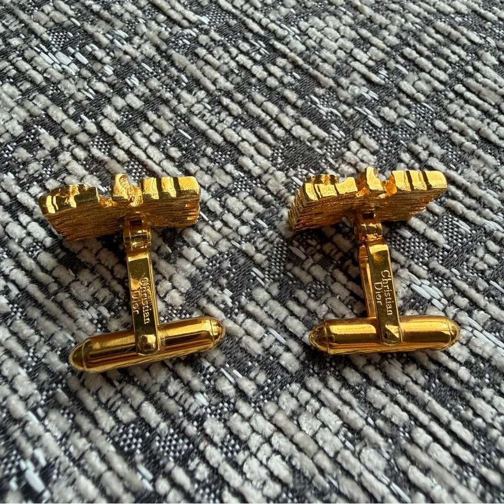 VINTAGE Christian DIOR‎ Rectangle Gold Tone Cufflinks Textured Nugget Brutalist